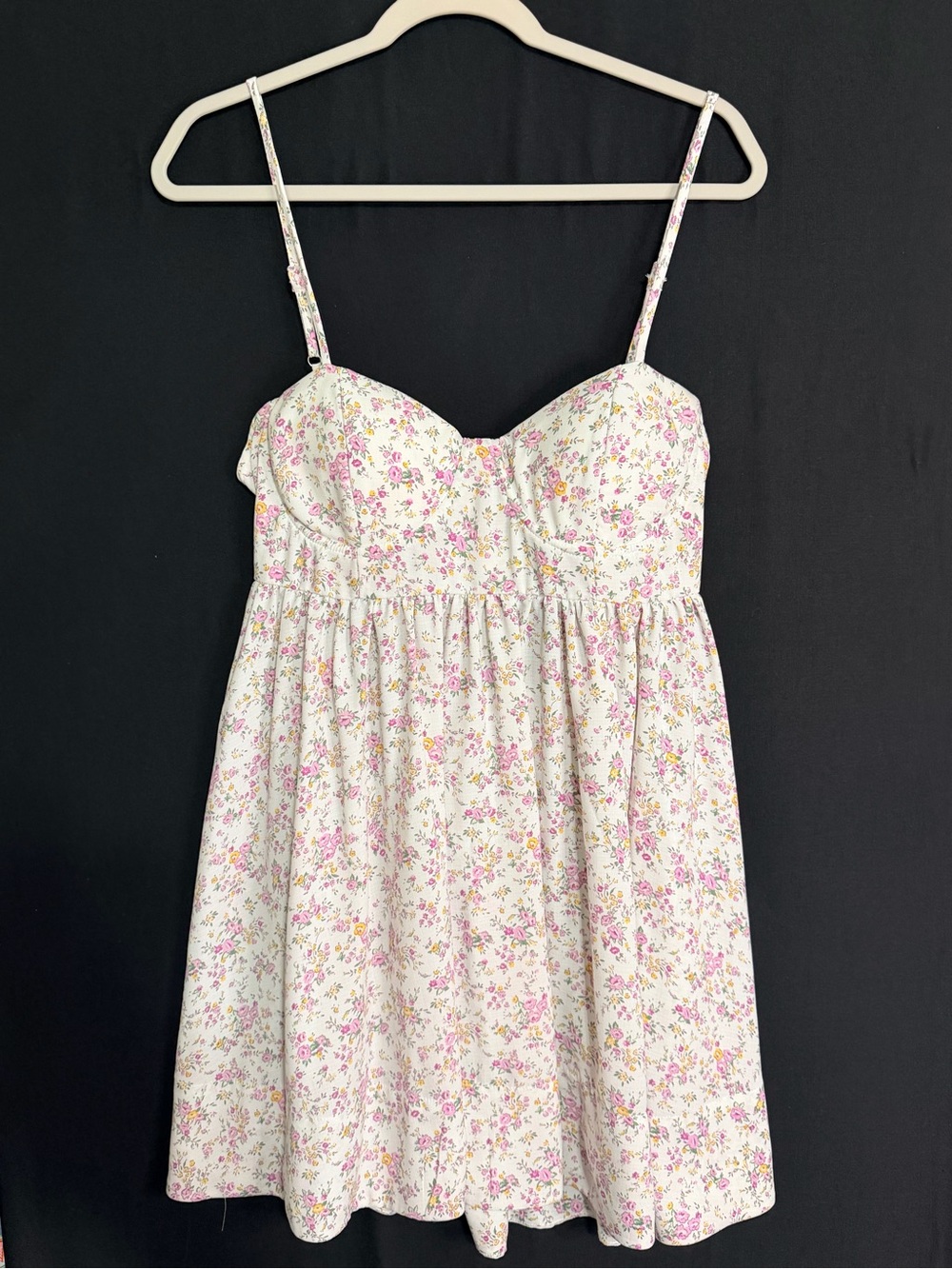 Altar'd State White Mini Dress XL with Pink Micro Floral Print tie back summer